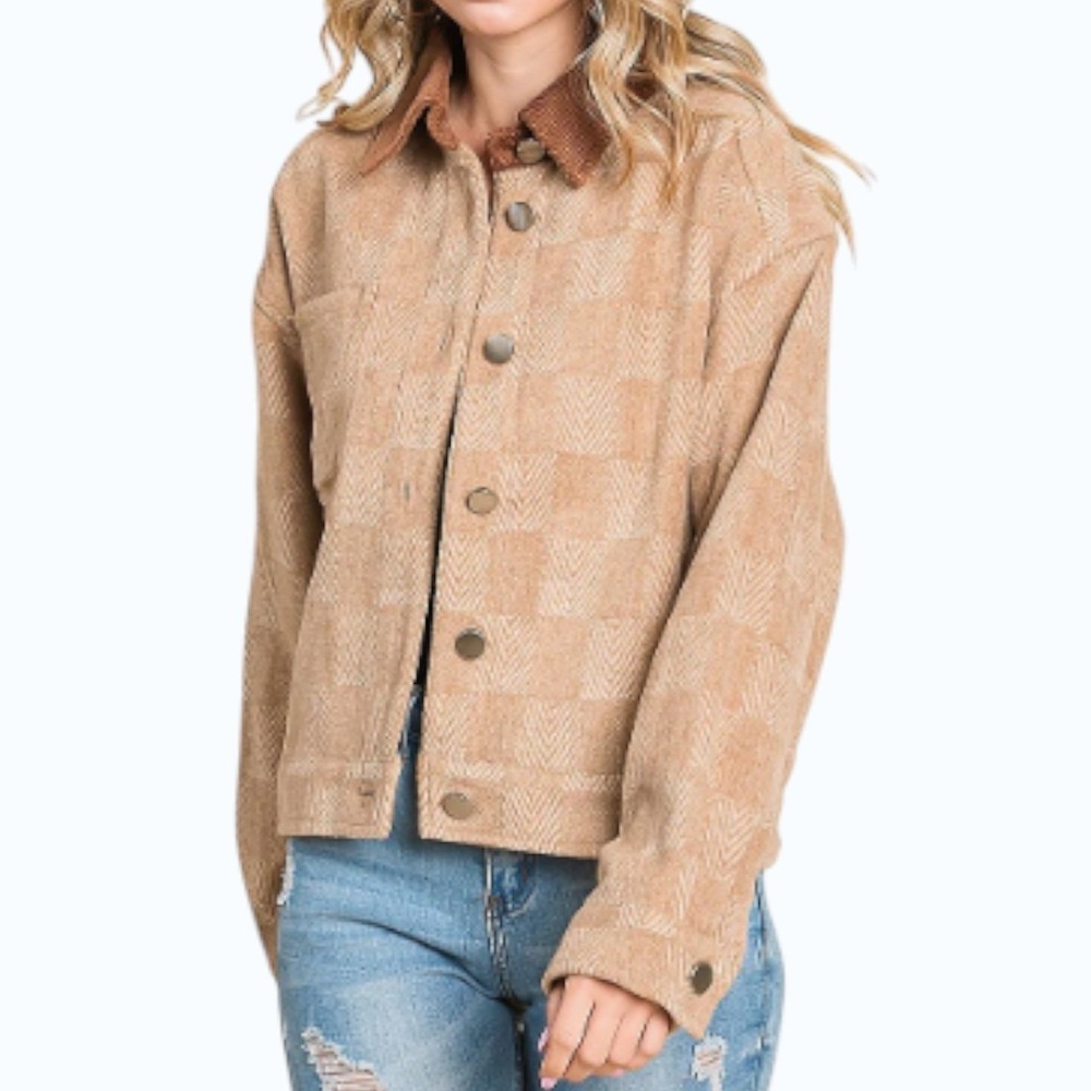 Emory Park The‎ Corral Jacket Sz Sm Tan Textured Button Front Shacket